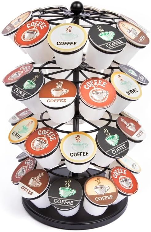 Nifty K Cup Holder – Compatible With K-Cups, Coffee Pod Carousel | 35 K Cup Holder, Spins 360-Degrees, Lazy Susan Platform, Modern Black Design, Home Or Office Kitchen Counter Organizer