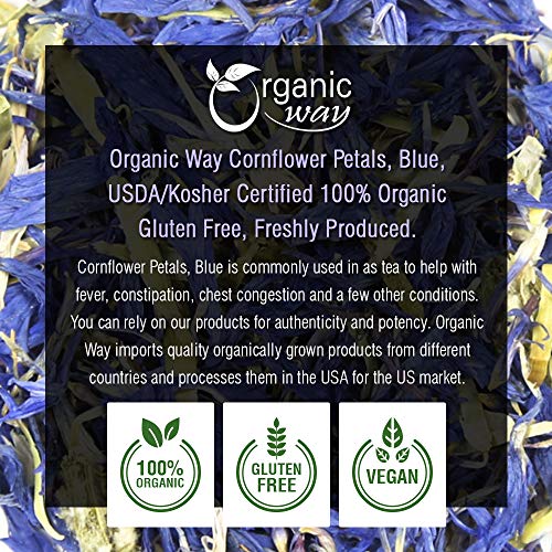 Premium Cornflower Petals Blue | Herbal Tea (Centaurea Cyanus) - European Wild-Harvest | Organic & Kosher Certified | Vegan, Non GMO & Gluten Free | USDA Certified | Origin - Albania (2Oz)