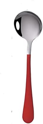  5pcs Round Head Ice Cream Dessert Coffee Mixing Spoon Tea Sugar Cake Cutlery Scoop Stainless Steel Tableware Spoons (Rose Red+silver)