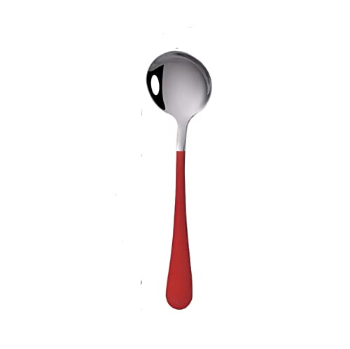  5pcs Round Head Ice Cream Dessert Coffee Mixing Spoon Tea Sugar Cake Cutlery Scoop Stainless Steel Tableware Spoons (Rose Red+silver)