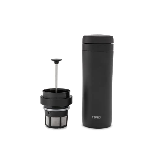  P1 French Press - Double Walled Stainless Steel Vacuum Insulated Coffee And Tea Maker, 12 Ounce, Matte Meteorite Black