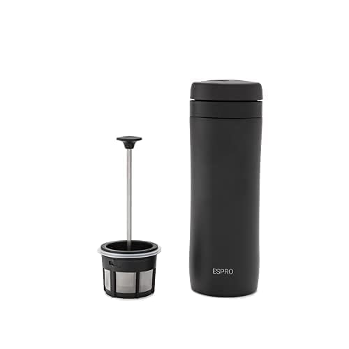  P1 French Press - Double Walled Stainless Steel Vacuum Insulated Coffee And Tea Maker, 12 Ounce, Matte Meteorite Black