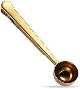  1 Piece Coffee Scoop Long Handle Stainless Steel Coffee Spoon With Clip Bag For Coffee Tea And Spices (Gold)