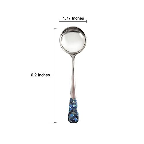  Tainless Steel Coffee Round Spoon,Korean Dessert Spoon,Fish Scale Pattern Mixed Color Tea Spoon For Home, Kitchen Or Restaurant, Set Of 4 Coffee Spoons, 6 Inches.