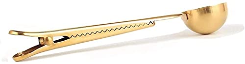  1 PACK - GOLD - Coffee Spoon Clip Tea Scoop Bag Clip Coffee Bag Clip Scooper Food Grade 304 Stainless Steel Ground Coffee Measuring Spoon/Scoop With Bag Clip