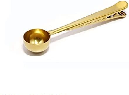  1 PACK - GOLD - Coffee Spoon Clip Tea Scoop Bag Clip Coffee Bag Clip Scooper Food Grade 304 Stainless Steel Ground Coffee Measuring Spoon/Scoop With Bag Clip