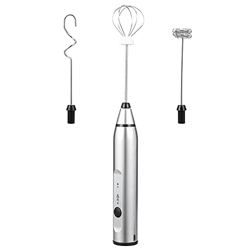  ILISTEN 1 Electric Milk Frother, Rechargeable Handheld Milk Frother, 3- Adjustable Foam Maker Blender With 3 Stainless Whisks For Latte, Cappuccino, Hot Chocolate, Frappe, Silver