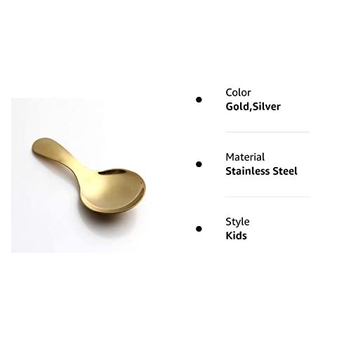  1Pc Short Handle Dessert Spoon Stainless Steel Sugar Salt Spice Spoon Condiment Tea Coffee Scoop Kitchen Tools Small Kids Spoon (gold), 001, 9x4.5cm