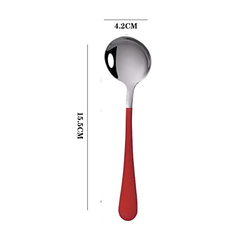  5pcs Round Head Ice Cream Dessert Coffee Mixing Spoon Tea Sugar Cake Cutlery Scoop Stainless Steel Tableware Spoons (Rose Red+silver)