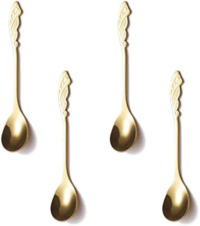  5-Piece Wing Spoon Coffee Teaspoon,SUS 304 Stainless Steel,Dessert Scoop For Stirring,Small Multiple Colors Spoon Set,4.9" Lovely Yogurt Ice Cream Demitasse Espresso Spoon (Wing)