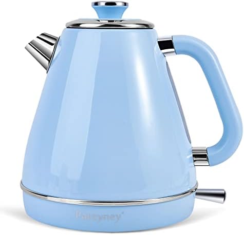 Electric Kettle,Tea Kettle,1.7 Litre Retro Style Kettle,Kitchen Countertop Coffee Tea Hot Water Kettle,Double Wall 304 Stainless Steel BPA Free Hot Water Boiler,Auto Shut-Off And Boil-Dry Protection (Cream)