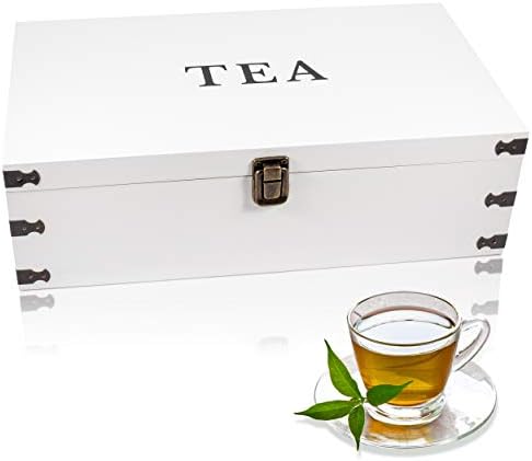  Zen Earth Inspired White Wooden Tea Bag Organizer 14" Kitchen Storage Chest - Large, Tall, Adjustable Shelves | Decorative Chest To Organize And Display Teas | 100% Handmade Craft