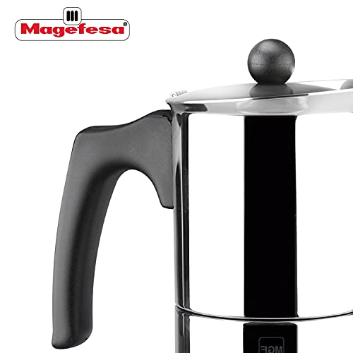  Genova - Stovetop Espresso Coffee Maker, 6 Cups Size, Made Of 18/10 Stainless Steel, Make Your Own Home Italian Coffee With This Moka Pot, Safe And Easy To Use, Cafetera, Café