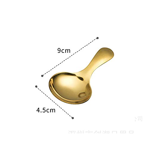  1Pc Short Handle Dessert Spoon Stainless Steel Sugar Salt Spice Spoon Condiment Tea Coffee Scoop Kitchen Tools Small Kids Spoon (gold), 001, 9x4.5cm