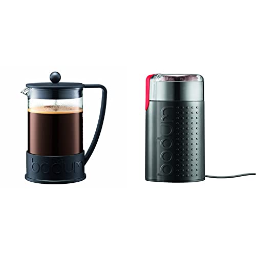 Bodum Brazil French Press Coffee Maker, 1.5 Liter, 51 Ounce, Black & BISTRO Blade Grinder, Electric Blade Coffee Grinder, Black