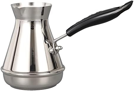 Turkish Coffee Pot Stainless Steel Milk And Coffee Warmer Chocolate And Butter Melting Pot With Heat Resistant Handle (L (21oz))