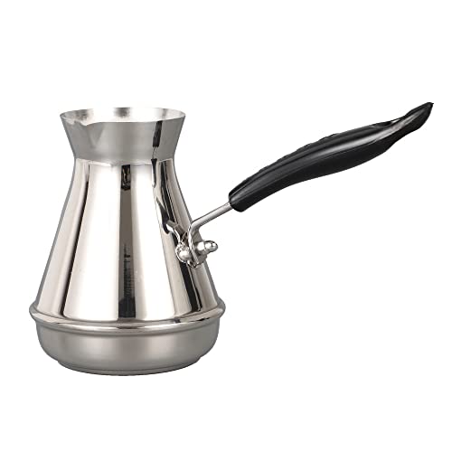  Turkish Coffee Pot Stainless Steel Milk And Coffee Warmer Chocolate And Butter Melting Pot With Heat Resistant Handle (L (21oz))