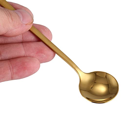  Wjq&linyuzi 4pcs/Set Round Shape Coffee Spoon Stainless Steel Mini Teaspoons Sugar Dessert Spoon Ice Cream Soup Spoon Kitchen Accessories, Gold, 001, 13.5x3cm