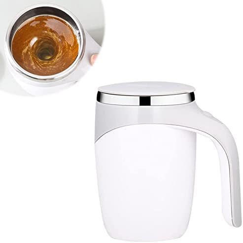  Electric Mixing Cup, Automatic Magnetic Stirring Coffee Mug, USB Charging Reusable Rotating Home Office Travel Mixing Cup, Stainless Steel Self Mixing Coffee Tumbler (White)