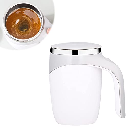  Electric Mixing Cup, Automatic Magnetic Stirring Coffee Mug, USB Charging Reusable Rotating Home Office Travel Mixing Cup, Stainless Steel Self Mixing Coffee Tumbler (White)