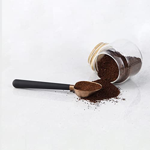  Stainless Steel Long Hollow Handle Coffee Scoop,7g Measuring Spoon For Ground Coffee And Loose Leaf Tea, Rose Gold-Black