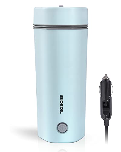  Car Kettle Water Boiler 12V – Portable Electric Kettle Heater Cup For Car – 350ML Stainless Steel Travel Kettle Electric Small Auto Shut-off For Car Camping, Road Trip, Blue