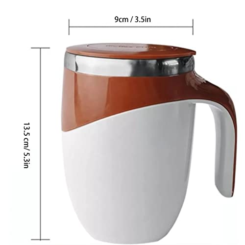  Self Stirring Mug, 304 Stainless Steel Automatic Magnetic Stirring Coffee Mug With Lid For Home Office Travel 380ML(Brown)