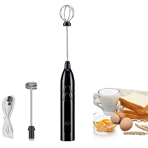  IdeWings Milk Frother Handheld USB Rechargeable Electric Stainless Steel Milk Frother Whisk, Foam Maker For Coffee, 2 Whisks For Coffee, Egg Mix (Black)