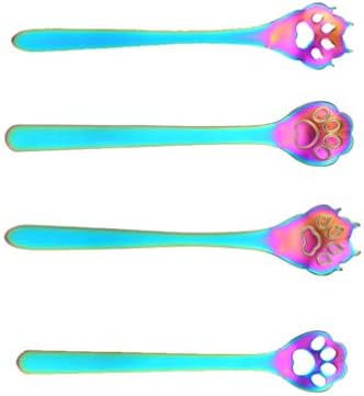  Cooking Spoon Coffee Spoon 5PCS Stainless Steel Stirring Spoon Mini Slotted Spoon Paw Shape Dessert Spoon Rainbow Coffee Spoons Espresso Beverage Drink Stirrer Ice Cream Spoon Serving Spoon