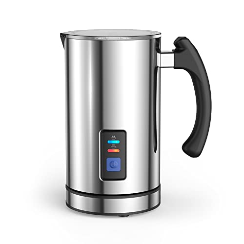  Milk Frother And Steamer, Electric Milk Steamer, Auto Shut-Off, Silent Operation, Hot And Cold Foam Milk Frother With Temperature Controls, Non-Stick Interior For Latte, Cappuccino, Macchiato (Silver)