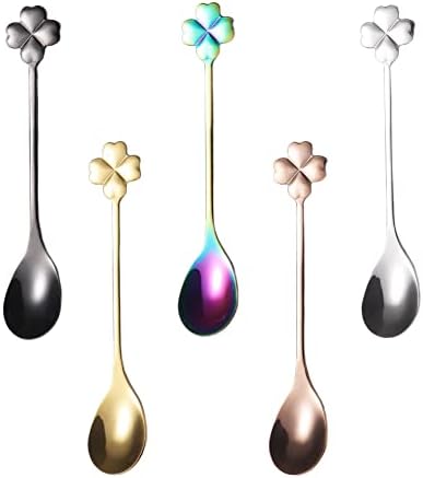  5-Piece Wing Spoon Coffee Teaspoon,SUS 304 Stainless Steel,Dessert Scoop For Stirring,Small Multiple Colors Spoon Set,4.9" Lovely Yogurt Ice Cream Demitasse Espresso Spoon (Wing)
