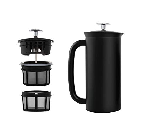  - P7 French Press - Double Walled Stainless Steel Insulated Coffee And Tea Maker With Micro-Filter, Keep Drinks Hot For Hours, Perfect For Home Or Travel (Matte Black, 32 Ounce)