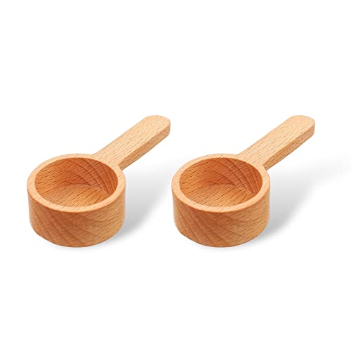  AN'S -Set Of 2 Wooden Measuring Coffee Scoop For Ground Coffee Coffee Spoon In Walnut Wood Wooden Measuring Tablespoon For Coffee Beans, Ground Beans, Protein Powder, Spices, Tea (Short, Lotus Wood)