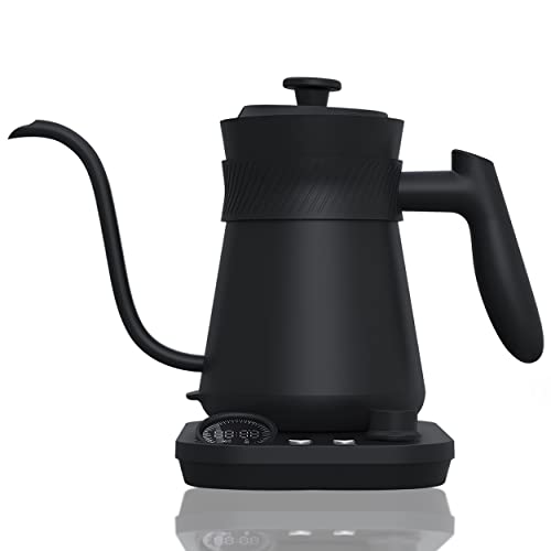  Electric Kettle Gooseneck 0.8L Tea Coffee Kettle Quick Heating Pour Over Kettle Temperature Control With LED Screen Stainless Steel Inner Lid & Bottom, Matte Black 1200W
