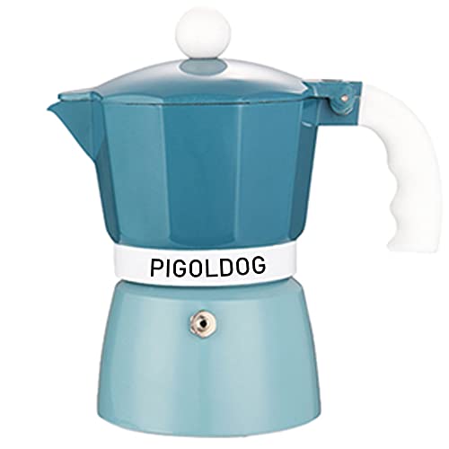  PIGOLDOG Multicolors Classic Italian Espresso Maker Stovetop,3 Cups And 150ml Coffee Maker Moka Pot ,Cuban And Greca Coffee Maker,Octagonal Coffee Pot,Brewer Coffee Percolator Stovetop (BLue) (CN258)