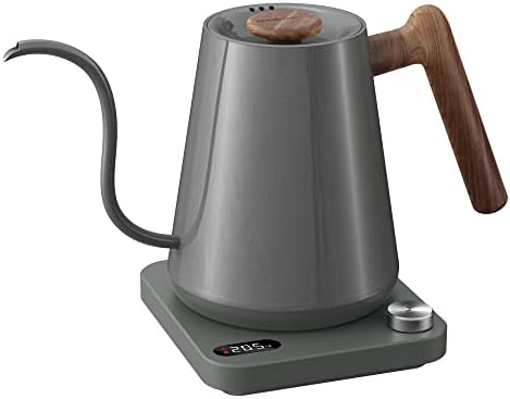  Electric Gooseneck Pour Over Kettle: KitchenBoss 1 Liter Temperature Control Coffee Kettles, 1350W Quickly Heating And Keep Warm Settings Stainless Steel Walnut Handle With Mute Mode (Charcoal Black)