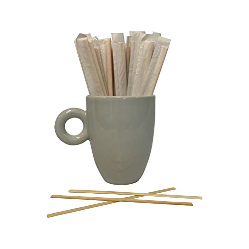  KingSeal Individually Paper Wrapped Bamboo Coffee Stir Sticks, 5.5 Inches, Square End, 100% Renewable And Biodegradable - 1 Box Of 500 Each