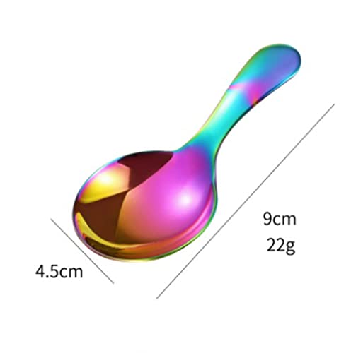  Color Short Handle Dessert Spoon Stainless Steel Sugar Salt Spice Spoon Condiment Tea Coffee Scoop Small Kids Spoon Kitchen Tools (color), 9*4.5CM