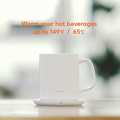  Hurkins Smug, Up To 149℉ Coffee Mug Warmer & Mug & Pctg Lid Set, Self Heated Cup With Wireless Charging Function, Office/Home For Desk. (White)