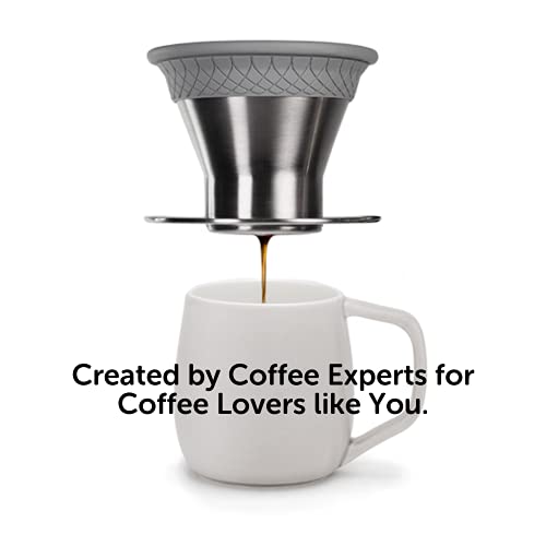  - BLOOM Pour Over Coffee Brewer Set - Durable Thermal Brushed Stainless Steel Sleeve, Dual Filter Mode With Patented Micro-Filter And 10 Paper Filters, Makes Coffee In 2 Mins