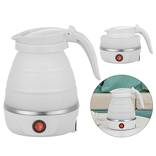  Foldable Portable Kettle | Travel Kettle - Upgraded Food Grade Silicone, 5 Mins Heater To Quickly Foldable Electric Kettle, White 600ML 110V US Plug