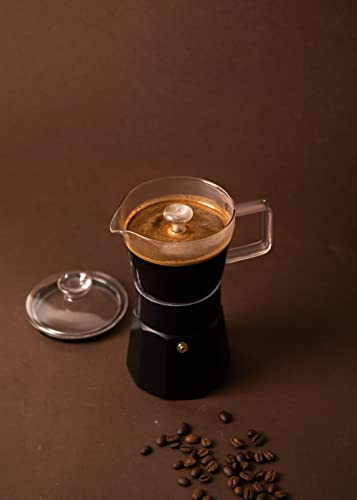  Verona Glass Espresso Maker, Black, 6 Cup, Gift Boxed