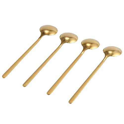  Wjq&linyuzi 4pcs/Set Round Shape Coffee Spoon Stainless Steel Mini Teaspoons Sugar Dessert Spoon Ice Cream Soup Spoon Kitchen Accessories, Gold, 001, 13.5x3cm