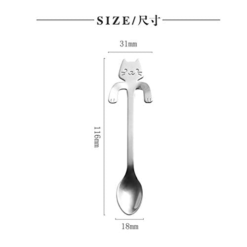  Callm 1pc Cute Cat Spoon Long Handle Spoons Creative Coffee Spoons Stainless Steel Kitchen Gadget(silver)