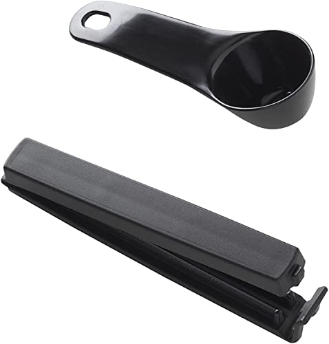  Inden Sweden Coffee Spoon And Super Twixit Clip - Bag Clips For Food Storage To Create Tight Seal - Coffee Scooper Included For Perfect Brewing - Made In SE - 4½” Long Spoon And 5½” Long Clip - Black