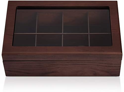  Tea Box - Luxury Wooden Tea Storage Chest From The Premier Collection - 8 Adjustable Compartment Tea Bags Organizer Container - Elegantly Handmade W/Scratch Resistant Window