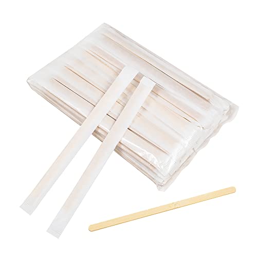  JoyRay 200 Pack5.5-Inch Bamboo Coffee Stirrers Individually Wrapped Disposable Beverage Stirrers Sticks