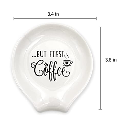  Ceramic Coffee Spoon Holder With Funny Quote But First Coffee - Coffee Bar Accessory Spoon Rest Station Decor Great Gift For Coffee Lovers Girlfriend, Wife, Husband, Anniversary, And Friends