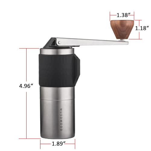  Wood Manual Coffee Grinder Capacity 25g With CNC Adjustable Coarse And Fine Knob, Stainless Steel Conical Burr, Portable Coffee Grinder With Folding Handle.