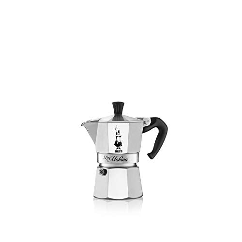 Bialetti Mokina Aluminium 1/2 Cup Coffee Maker, Silver/Black, 13 x 6.5 x 12 cm